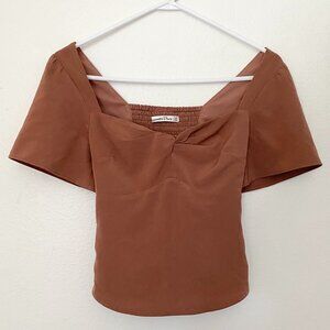 Abercrombie Brown Twist-Front Flutter-Sleeve Top